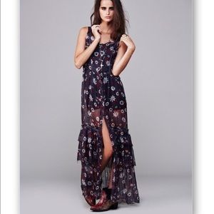 Free People Lucy Sheer Navy Slip Maxi Dress